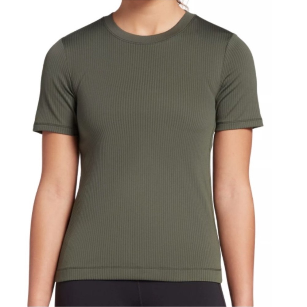 CALIA by Carrie Underwood Rib Tee Womens Fitted Short Sleeve Olive Green